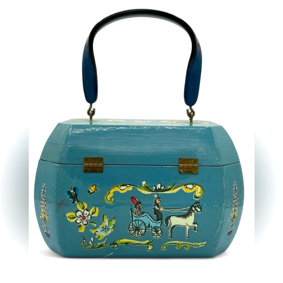 Vintage 1960's Decoupage Hand-Painted Wooden Purse - Picture 2 of 15